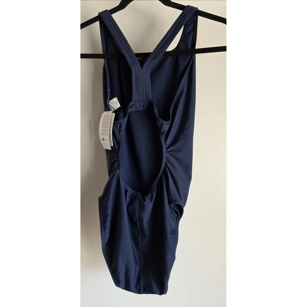 NWT Sporti Women's One Piece Swimsuit Size 38 Navy Blue Solid Sleeveless Swim